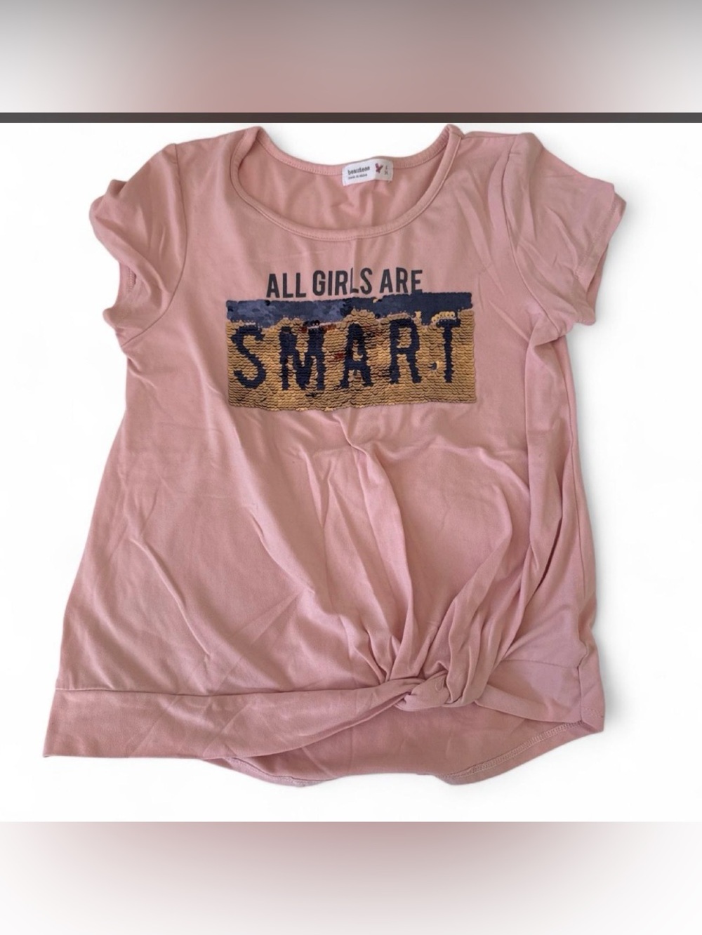 Beautees Pink Short-Sleeve Sequin Twist-Hem Tee